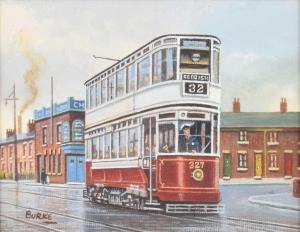 BURKE Patrick 1932-2013,Northern street scene with tram,Peter Wilson GB 2023-09-28
