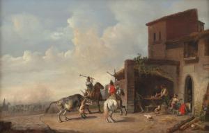 BURKEL Heinrich 1802-1869,An ox is catched in front of an osteria,Nagel DE 2023-11-08