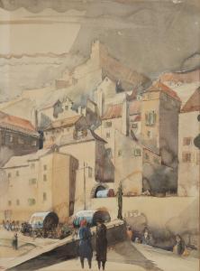 BURLEIGH Averil Mary 1885-1949,Continental town scene with figures,Rosebery's GB 2024-03-12