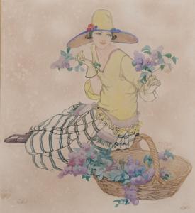 BURLEIGH Averil Mary,portrait of a woman with basket of flowers,Burstow and Hewett 2024-02-29