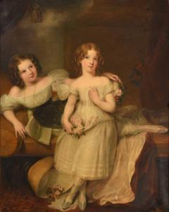 BURLISON Clément,Portrait of two girls wearing lace dresses, one ho,1889,Tennant's 2022-07-16