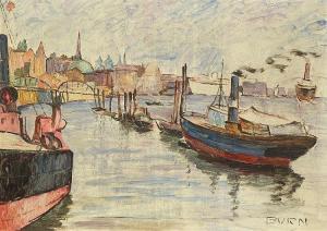 BURN HAFENIN 1900-1900,Ships in Hamburg harbour,1938,Galerie Koller CH 2015-06-25
