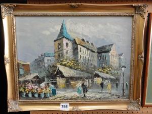 BURNETT Caroline 1877-1950,Parisian street scene with flower markets, figures,Wotton GB 2016-01-26