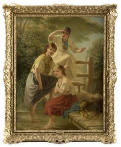 BURNETT James Walton 1874,Three girls soaking their feet near a fo,1877,John Moran Auctioneers 2017-09-12