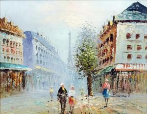 BURNETT,Street scene in Paris with Eiffel Tower,Canterbury Auction GB 2016-08-02