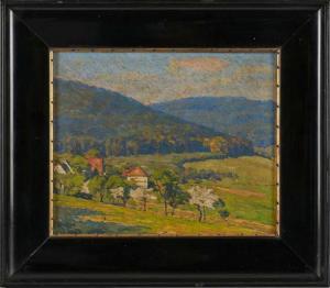 BURNITZ Rudolf Hans 1875-1929,Blick in ein Tal mit einem Dorf,Dobritz DE 2018-09-01