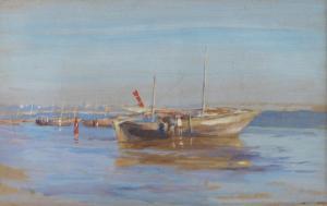 BURNS Cecil Leonard 1863-1929,Boats moored in a harbour, probably Bombay,Woolley & Wallis 2013-11-26