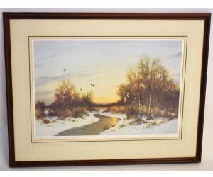BURNS Colin W 1944,A Winter Broadland landscape with ducks in flight,Keys GB 2018-08-20