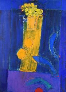 BURNS Julia 1900-1900,STILL LIFE, YELLOW ON BLUE,Ross's Auctioneers and values IE 2020-11-04