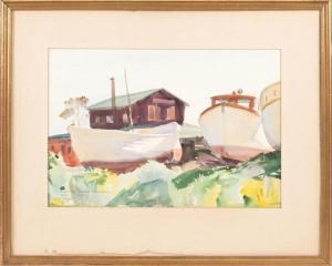 BURNS Paul Callan Vincent 1910-1990,Fishing boats in the yard,Eldred's US 2017-08-03