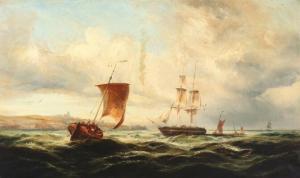 BURRELL James 1800-1800,Seacape with Dutch brig and sailing boat along,19th century,Bruun Rasmussen 2019-12-23