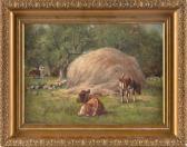 BURRILL Edward E. 1835-1913,Cattle by a haystack,Eldred's US 2023-07-28