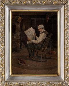 BURRILL Edward E. 1835-1913,Man in a rocking chair reading a newspaper as his ,Eldred's 2023-02-03