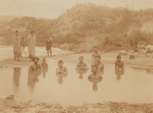 BURTON Alfred # Walter 1800-1800,In the Hot Bath, Whakarewarewa,1884,Webb's NZ 2022-09-29