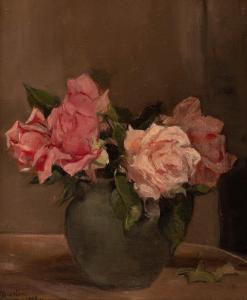 BURTON Alice Mary 1893-1968,Still life with Vase of Pink Roses - A gla,Simon Chorley Art & Antiques 2021-09-21