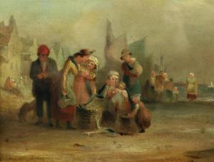 BURTON J.,Fish Seller with Family by the Port,Fonsie Mealy Auctioneers IE 2023-02-15