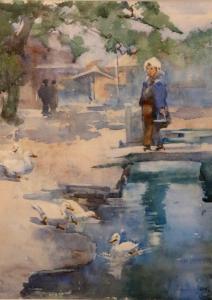 BURTON Mary R. Hill 1800-1900,Japanese Lady Feeding Ducks,Fonsie Mealy Auctioneers IE 2019-04-16