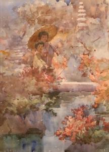 BURTON Mary R. Hill,Two Young Japanese Girls standing by a Pond,Fonsie Mealy Auctioneers 2019-04-16
