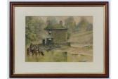 BURTON W 1800-1900,Horse and trap drinking in a ford besides a cottage,Dickins GB 2015-12-04