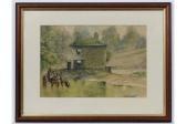 BURTON W 1800-1900,Horse and trap drinking in a ford besides a cottage,Dickins GB 2015-09-12