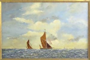 BURTON William Francis 1907-1995,Barges on a Wide Sea, Sailing boats and a stea,Claydon Auctioneers 2022-12-30