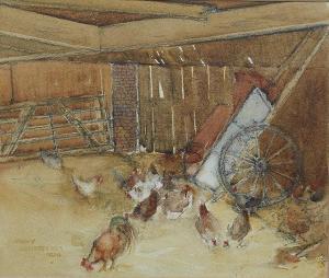 BURTSCHER Harry 1893-1983,Chickens in a barn,1926,Mallams GB 2016-09-08