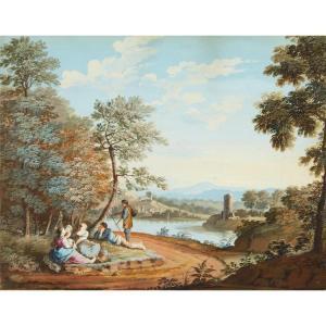 BUSIRI Giovan Battista 1698-1757,A LANDSCAPE WITH FIGURES RESTING BY A RIVER,Freeman US 2016-08-10