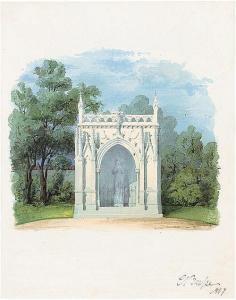 BUSSE Carl Ferdinand,Entwurf für ein Mausoleum im neogotischen Stil,1867,Galerie Bassenge 2014-05-30