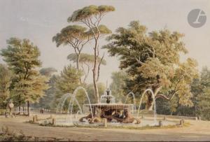BUSSE Georg Heinrich 1810-1868,Fontaine des chevaux marins à la Villa Borghèse,1842,Ader 2020-12-01