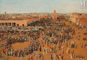 BUSSON Charles 1822-1908,La place Djemaa el Fna à Marrakech.,Millon & Associés FR 2022-07-05