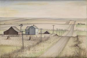 BUTLER Andrew 1896-1979,Farm Landscape with a Country Road,1936,Swann Galleries US 2018-06-14