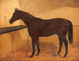 BUTLER Bryan,'Bendigo' - Black horse in a stable interior,1881,Bonhams GB 2009-06-17