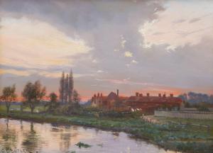 BUTLER Charles Ernest 1864-1933,River and Farmstead at Sunset,1904,David Duggleby Limited 2021-07-03