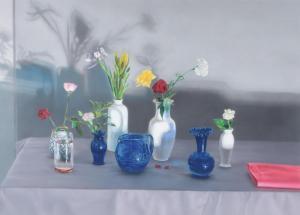 BUTLER James D. 1945,Still Life with Three Blue Vases and Pink Cloth,1984,Ripley Auctions 2023-07-01