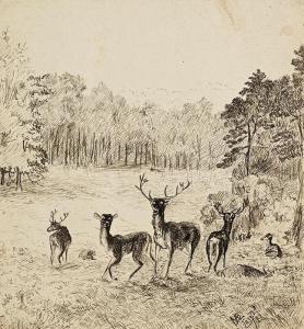 BUTLER Mildred Anne 1858-1941,Deer in Woodland,1882,Morgan O'Driscoll IE 2024-01-08