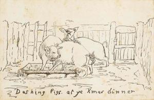 BUTLER Mildred Anne 1858-1941,Doshing Pigs at ye Xmas dinner,Morgan O'Driscoll IE 2024-04-15