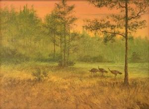 BUTLER Robert 1900,Florida Highwaymen Sunset Landscape with 3 Turkeys,Burchard US 2019-12-15
