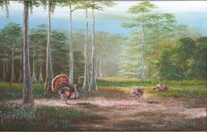 BUTLER Robert 1943-2014,Florida Highwaymen Three Turkeys in a Florida Land,1979,Burchard 2022-02-19