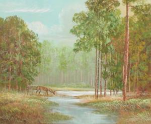 BUTLER Robert 1900,Florida Highwaymen woodlands scene of a deer drink,Burchard US 2018-02-25