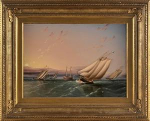 BUTTERSWORTH James Edward,Yachts Rounding Sandy Hook Lightship New York Bay,1875,Eldred's 2023-08-11
