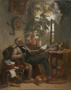 BUTTERY Thomas C. 1796-1896,Mann mit Hund beim lesen der Briefe,Walldorf DE 2020-04-24