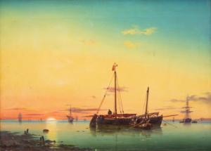 BUTTI Lorenzo 1805-1860,Ships anchored at sunset,Venduehuis NL 2019-11-14