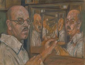 BUTTNER Erich 1889-1936,Self portrait with mirror,1927,Villa Grisebach DE 2024-01-07