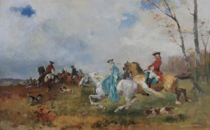 BUTTNER Helene 1861-1947,Hunting scene with female riding sidesaddle,Morphets GB 2020-03-05