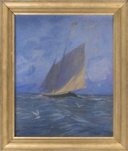 BUTTON Albert Prentice 1872-1934,A gaff-rigged boat at sea,Eldred's US 2018-09-21