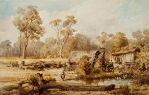 BUVELOT Abraham Louis 1814-1888,BUSH HUTS,1877,Deutscher and Hackett AU 2024-02-13