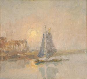 BUYSSE Georges 1864-1916,Bateau à fond plat sur le canal,Brussels Art Auction BE 2021-06-29