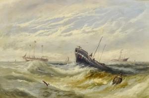 BYRON Henry E. 1850,Life boat in squally sea, with buoy to for,19th Century,Canterbury Auction 2023-02-04