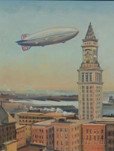 BYRON Richard 1724-1811,Airship Hindenburg Over Boston,Skinner US 2007-12-08