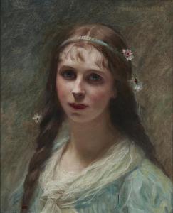 CABANE Edouard Louis Lucien,Portrait of a girl, bust-length, wearing a blue dr,Rosebery's 2023-07-19